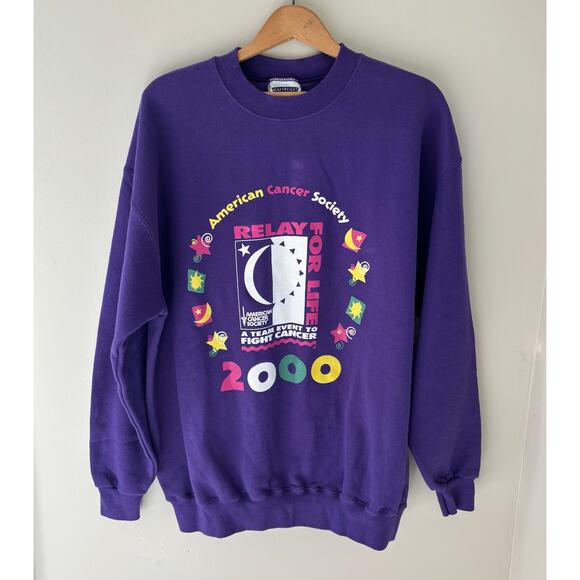 Vintage Y2K Relay For Life Cancer Purple Sweatshirt Size XL - Picture 1 of 6